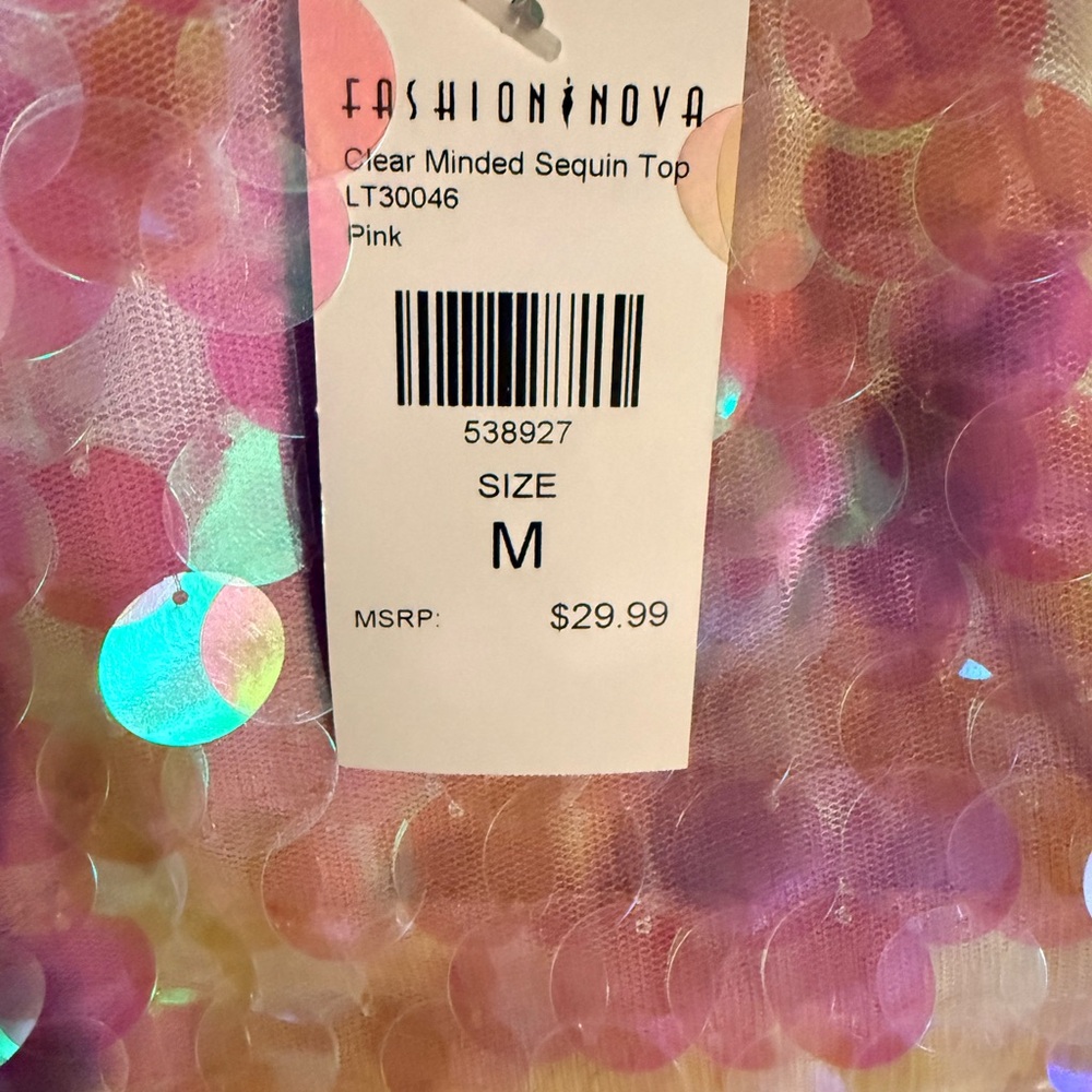Fashion Nova Iridescent Sequin Crop Top - Pink - Picture 2 of 2